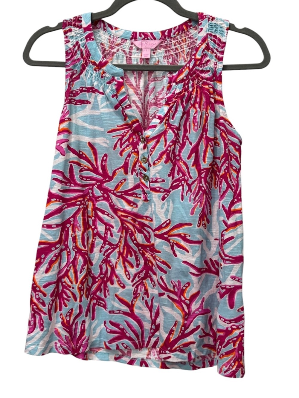 Lilly Pulitzer Coral Reef Print pink and blue Sleeveless Top 100% Cotton Sz S
